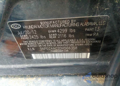 2013 Hyundai Sonata Limited z USA, uszkodzony, nr VIN 5NPEC4AC2DH566358